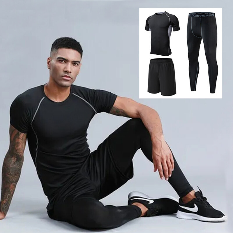 mvp sport ชุดกีฬาผู้ชาย เสื้อแขนสั้น+กางเกงขาสั้น+กางเกงรัดรูป กระชับกล้ามเนื้อ PRO COMBAT