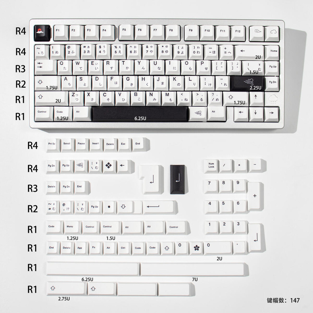 Minimalist BOW Cloudy Keycaps Janpainese PBT โปรไฟล์เชอร์รี่สําหรับ MX Switches คีย์บอร์ด Alice พร้อม 6.25u 7u แยก space bar