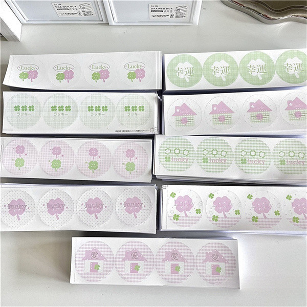 สตีฟ สุ่ม 5 แผ่น 20 ชิ้น โชคดี โคลเวอร์ บ้าน รอบปิดผนึกสติกเกอร์ภาพการ์ดบรรจุภัณฑ์วัสดุ