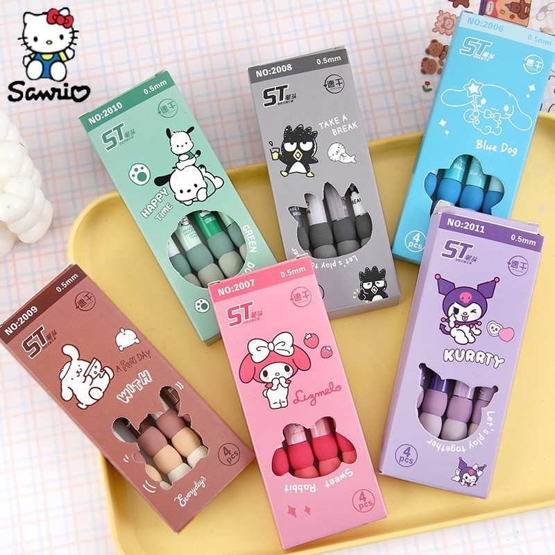 การ์ตูน 4 ชิ้นปากกาเจล Kuromi Melody Creative 0.5 สีดําเครื่องเขียนโรงเรียนสํานักงานปากกาลายเซ็น