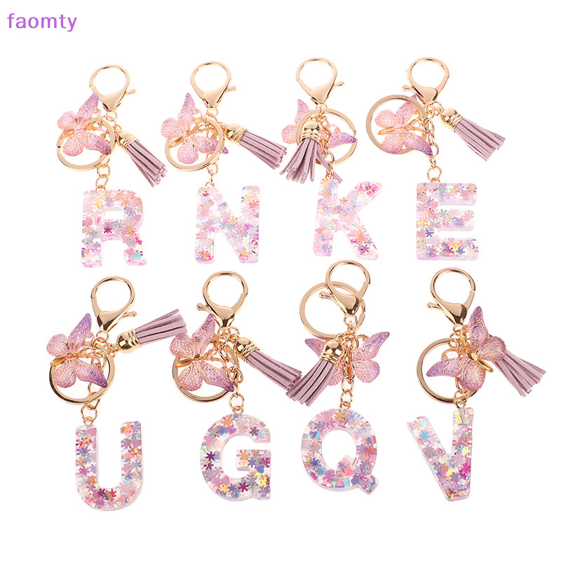 Faomty AZ Dreamy เลื่อมตัวอักษรพวงกุญแจผู้หญิง sel จี้ผีเสื้อเริ่มต้นพวงกุญแจกระเป๋า Suspension กระเป๋า Ch พวงกุญแจรถ TH