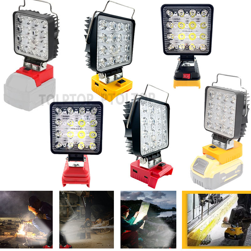 ไฟตั้งแคมป์ทำงาน (ไม่มีแบตเตอรี่) Milwaukee/Dewalt 18V 20V Li-Ion แบตเตอรี่ USB Type-C LED ไร้สายน้ำท่วมแสงกลางคืนแสงสว่าง