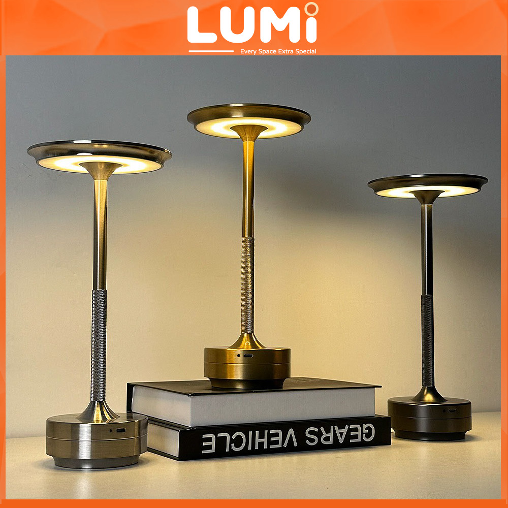LUMi โคมไฟตั้งโต๊ะ LED แบบสัมผัสไร้สาย มีสามสี ชาร์จไฟได้ เหมาะสำหรับตกแต่งโต๊ะในร้านอาหาร โรงแรม บาร์ ห้องนอน