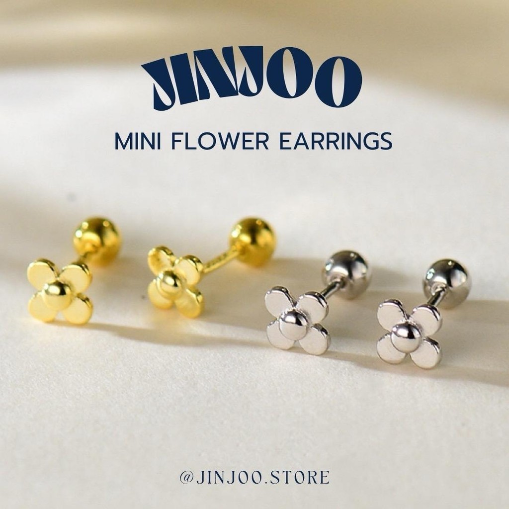 Jinjoo จิวต่างหูดอกไม้ รุ่น Mini flower Earrings จิวเงิu (แป้นกลม)
