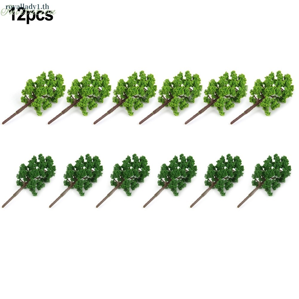 [ในสต็อก] Bushy 50 มม.ต้นไม้ใน Dark & Light Green (12 ชิ้น) สําหรับเค้าโครง N / OO Gauge