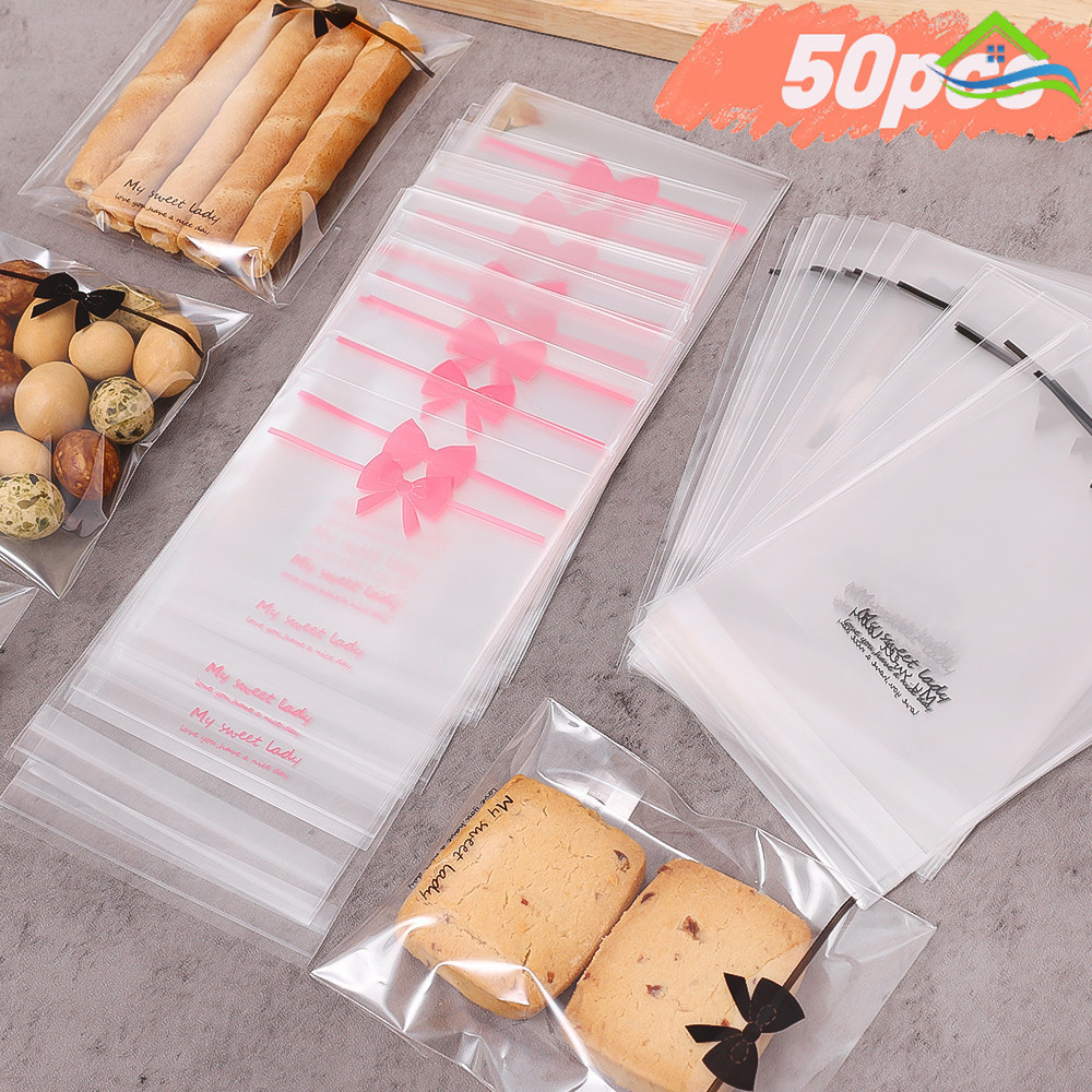 50ชิ้น/ถุงสะดวกทิ้งช็อคโกแลตลูกอมบรรจุถุง-พลาสติกใสกุทัณฑ์ลายบิสกิตถุงเก็บขนม