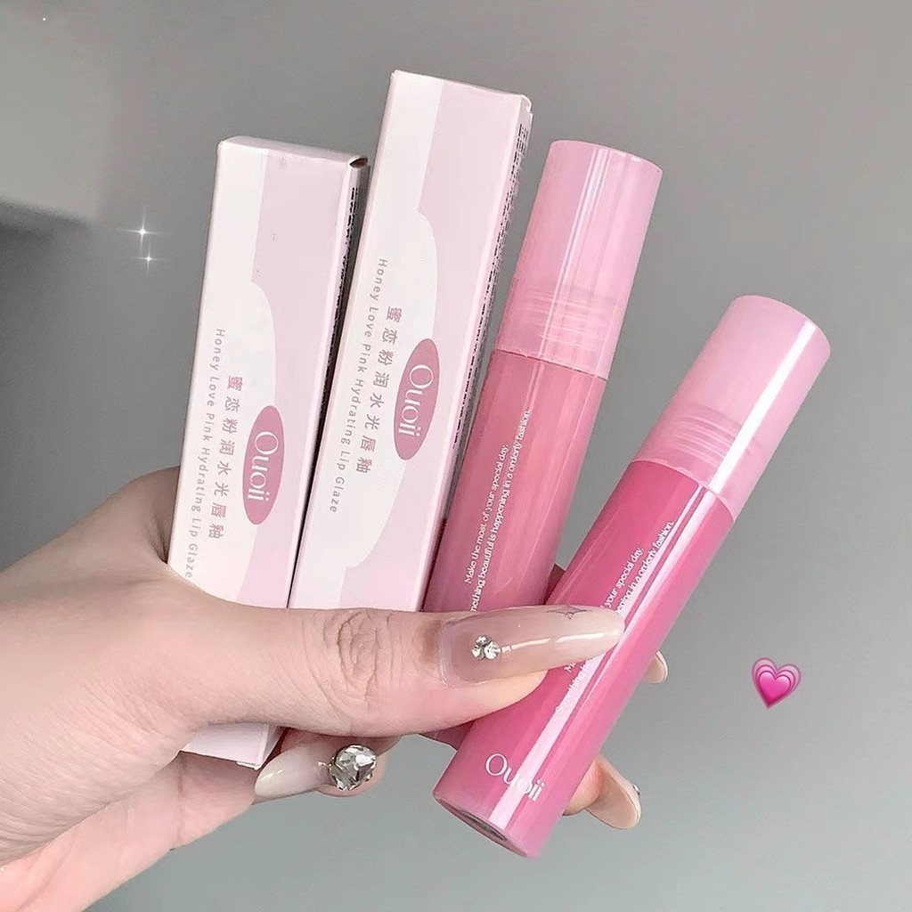 Ouoii Powder Tube Mirror Lip Gloss Moisturizing Long-lasting Natural Not Easy To Fade ลิปสติกประณีต