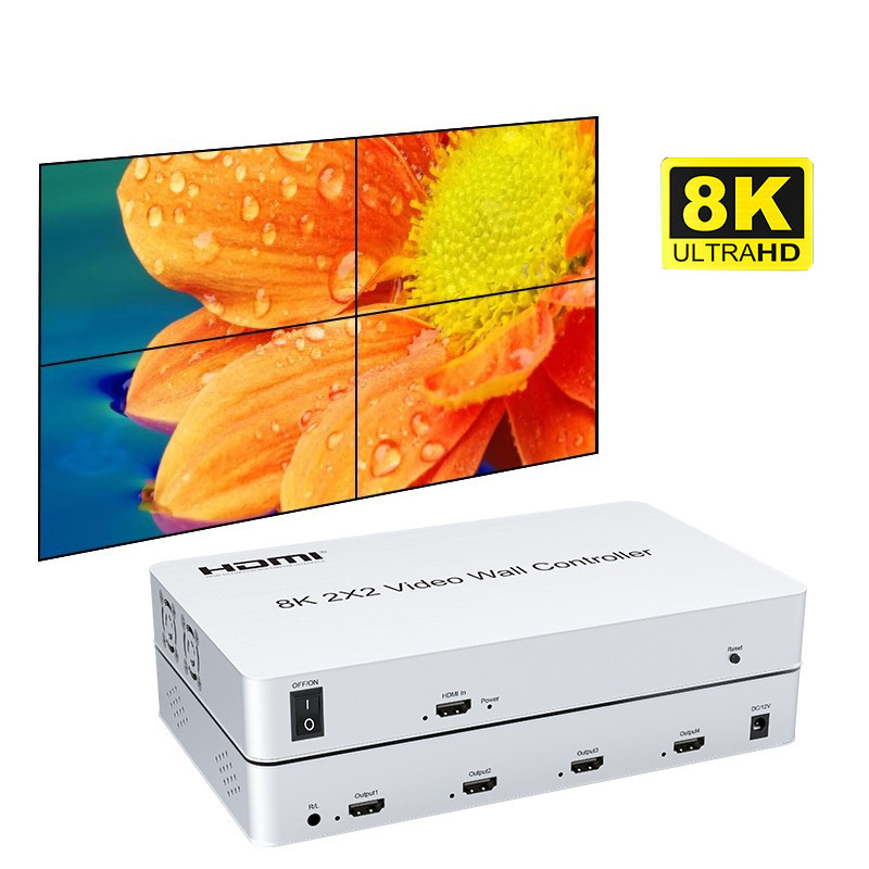 8K 2x2 Video Wall Controller 4 TV Splicer Multi Screen Splicing HDMI Video Wall Processor