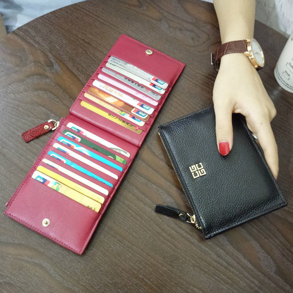 【2024现货】ผู้ถือบัตรผู้หญิงช่องเสียบการ์ดหลายหนังแท้บางเฉียบประณีตกระเป๋าสตางค์ระดับไฮเอนด์หนึ่งขนาดเล็กขนาดใหญ่-ความจุป้