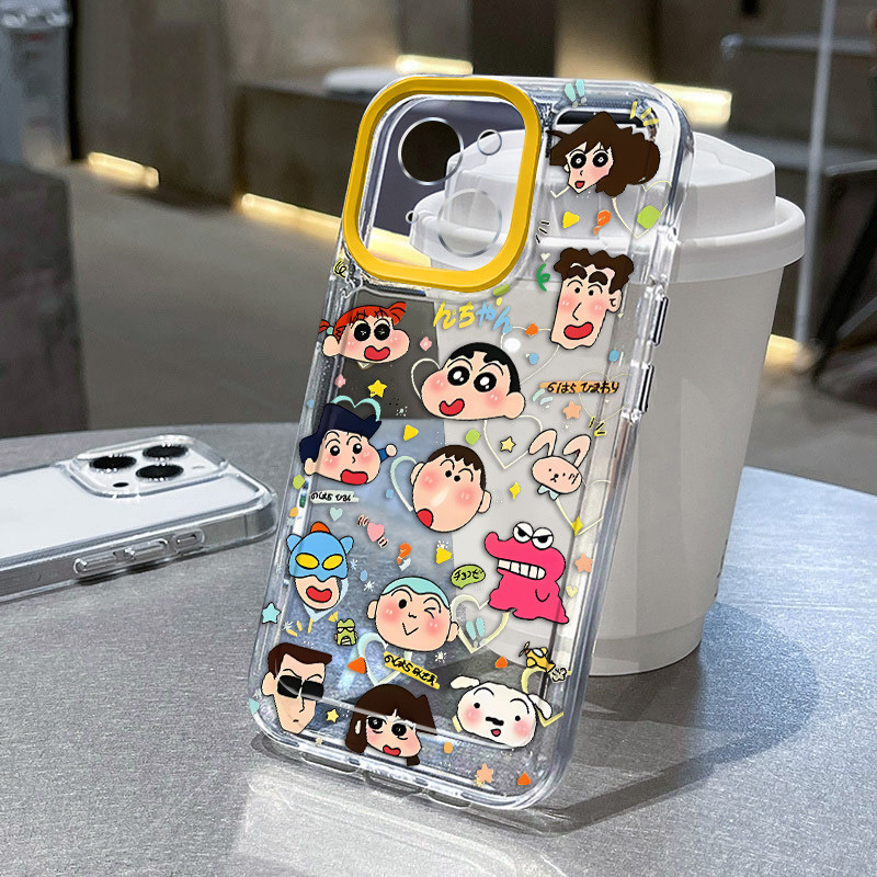 การ์ตูนเครยอนชินจังน่ารักเคสโทรศัพท์แบบเต็มหน้าจอเข้ากันได้สําหรับiphone 13 15 12 11 14 Pro MAX XR X XS MAX 15Plus 7/8 Plus Se2020 ซิลิโคนนุ่มAnti Dropขนาดใหญ่เคสโทรศัพท์