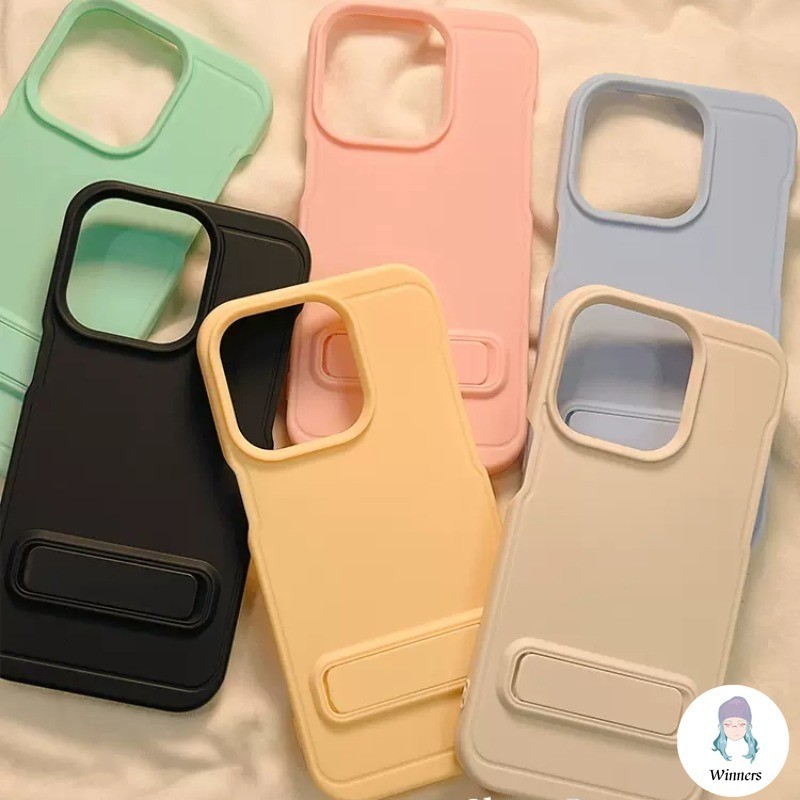 เคส IPhone เข้ากันได้กับ IPhone 11 Simple ขาตั้งแบบพับได้ที่วาง 16 15 14 Pro Max ปลอก Ip13 Pro Max เคส IPhone 12 สีทึบ Soft TPU ฝาหลังโทรศัพท์มือถือ