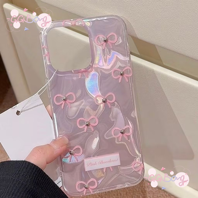 สร้อยข้อมือมุกโบว์สีชมพูหรูหรา rippleluster ครอบคลุม IPhone 11 7Plus 15 13 14 12 Pro Max XR 15 6 14 8Plus X XS Max SE