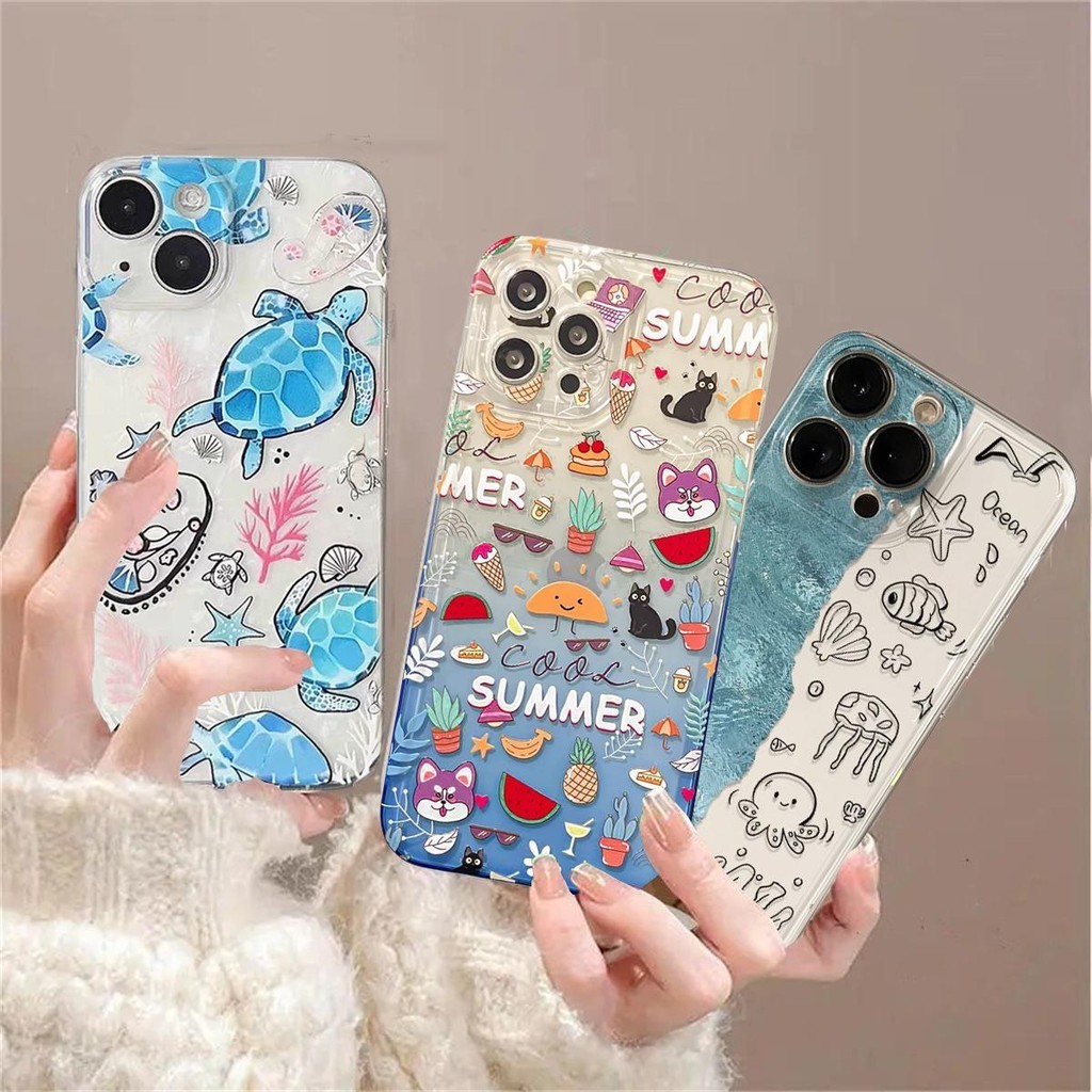 SAMSUNG ฤดูร้อนdeep Sea Fish Oceanเต่าปลอกสําหรับSamsung Galaxy S24 S23 S22 S21 Plus Ultra S23FE S20FE S21FE J7 Prime A12 A03 A32 น่ารักการ์ตูนClearเคสโทรศัพท์