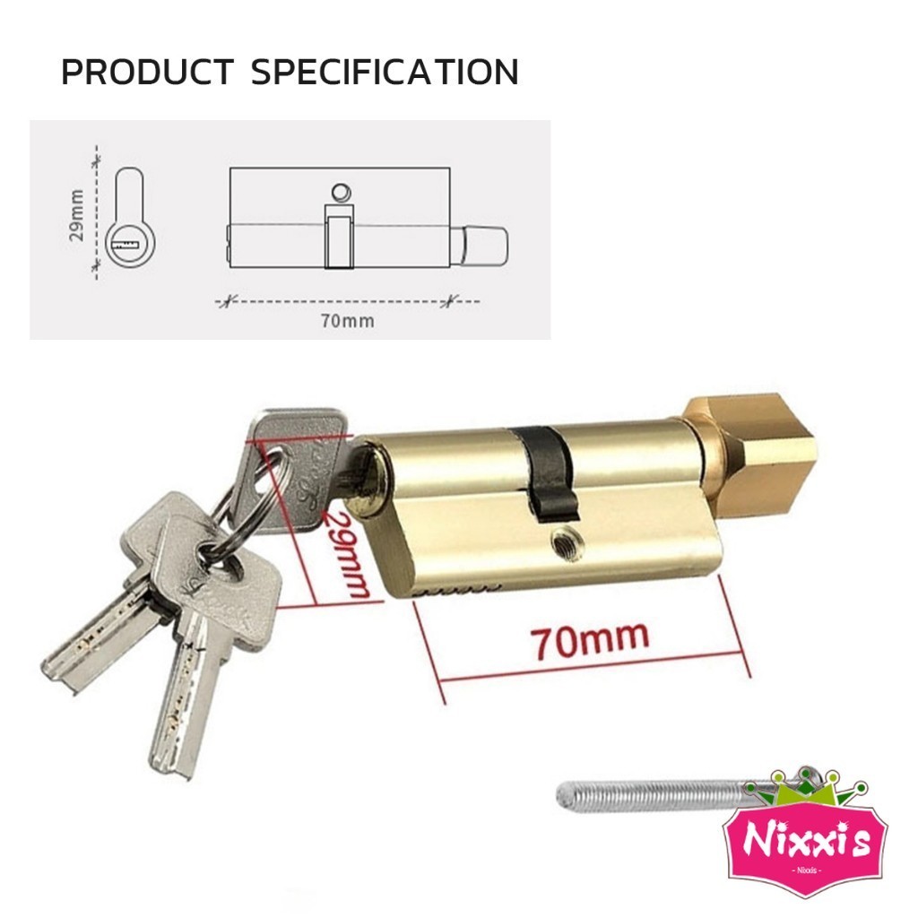 NIS ไส้กุญแจ หัวแม่กุญแจ แบบหางปลาบิด มาพร้อม 3 คีย์ รุ่นมาตราฐาน Door Lock Cylinder - รูปที่ 4
