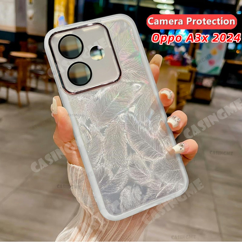 Oppo A3x A3 2024 Glitter Feather รูปแบบซิลิโคนนุ่มสําหรับ Oppo A3x 5G OppoA3x A3 3 xA3 Pro 4G 5G 2024 กันกระแทกเคสโทรศัพท์กล้องเลนส์ป้องกันปกหลัง