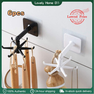 3pcs 6 Hook Rotating Hook  Multifunctional 360° Rotary Folding Hook Kitchen Shelf Towel Rack Bath