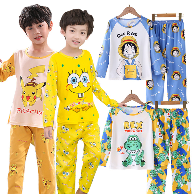 ชุดนอนเด็กน้ําหนักเบาการ์ตูนเด็ก ชุดนอน แขนยาวรอบคอชุดนอนเด็กชาย
