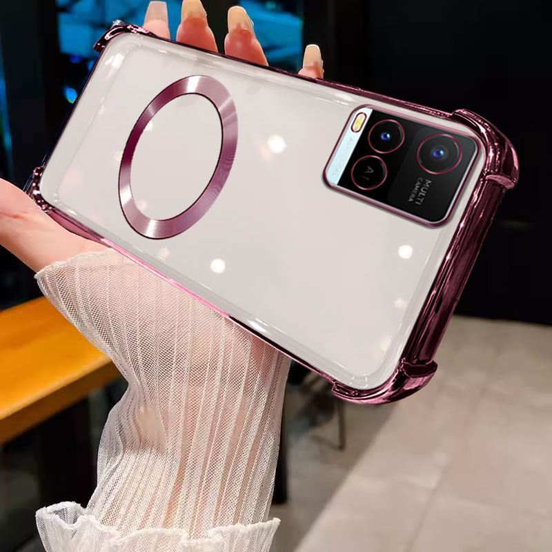 เคส ปลอก VIVO Y21 y21s y21t y33s Y33เคสโทรศัพท์ Anti collision Soft GOLD border ฝาครอบป้องกันโปร่งใสพร้อมแหวนดูดแม่เหล็กกันกระแทกกันชน sjcxq