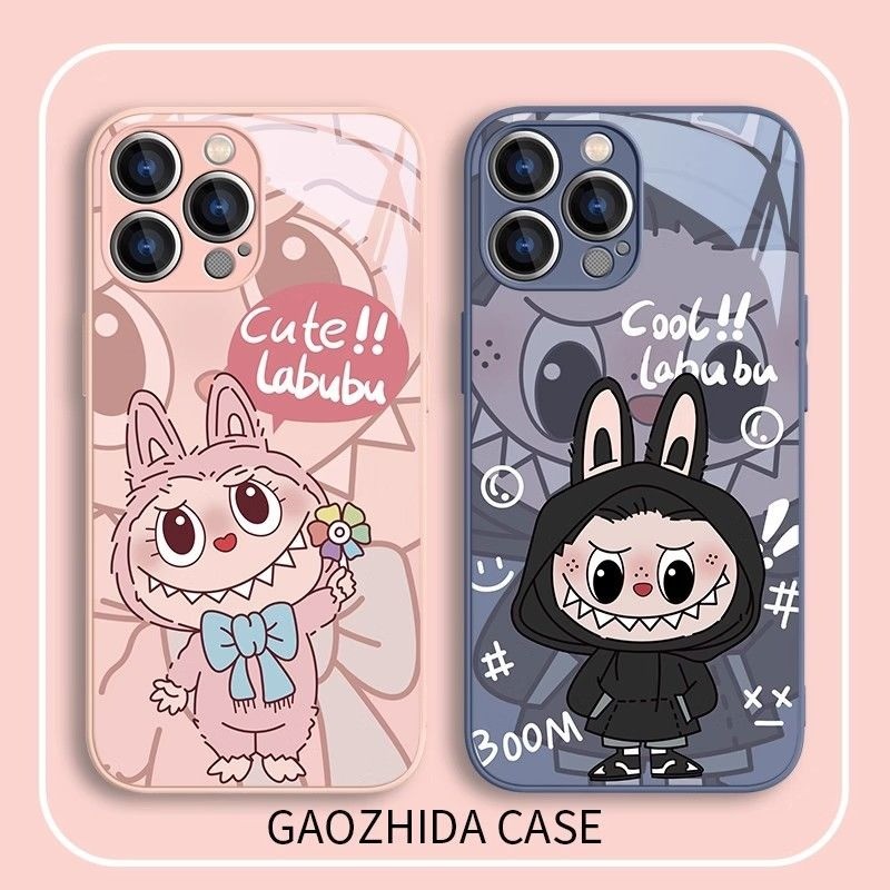 คู่ Labubu iPhone 15 เคสโทรศัพท์แก้ว 14 Bubble Mart 11Pro น่ารัก 1213mini 6 7 8plus xsmax xr