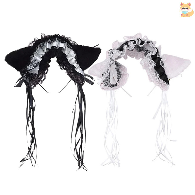 [VI] แม่บ้านผู้หญิง Ruffles ลูกไม้ตุ๊กตาแมวหูริบบิ้น Bell ผม Hoop คอสเพลย์ TH