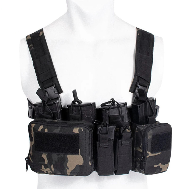 ยุทธวิธีไนลอน Chest Rig เสื้อกั๊กนิตยสารกระเป๋าเอวกระเป๋ากีฬากลางแจ้งการล่าสัตว์ Airsoft Vest