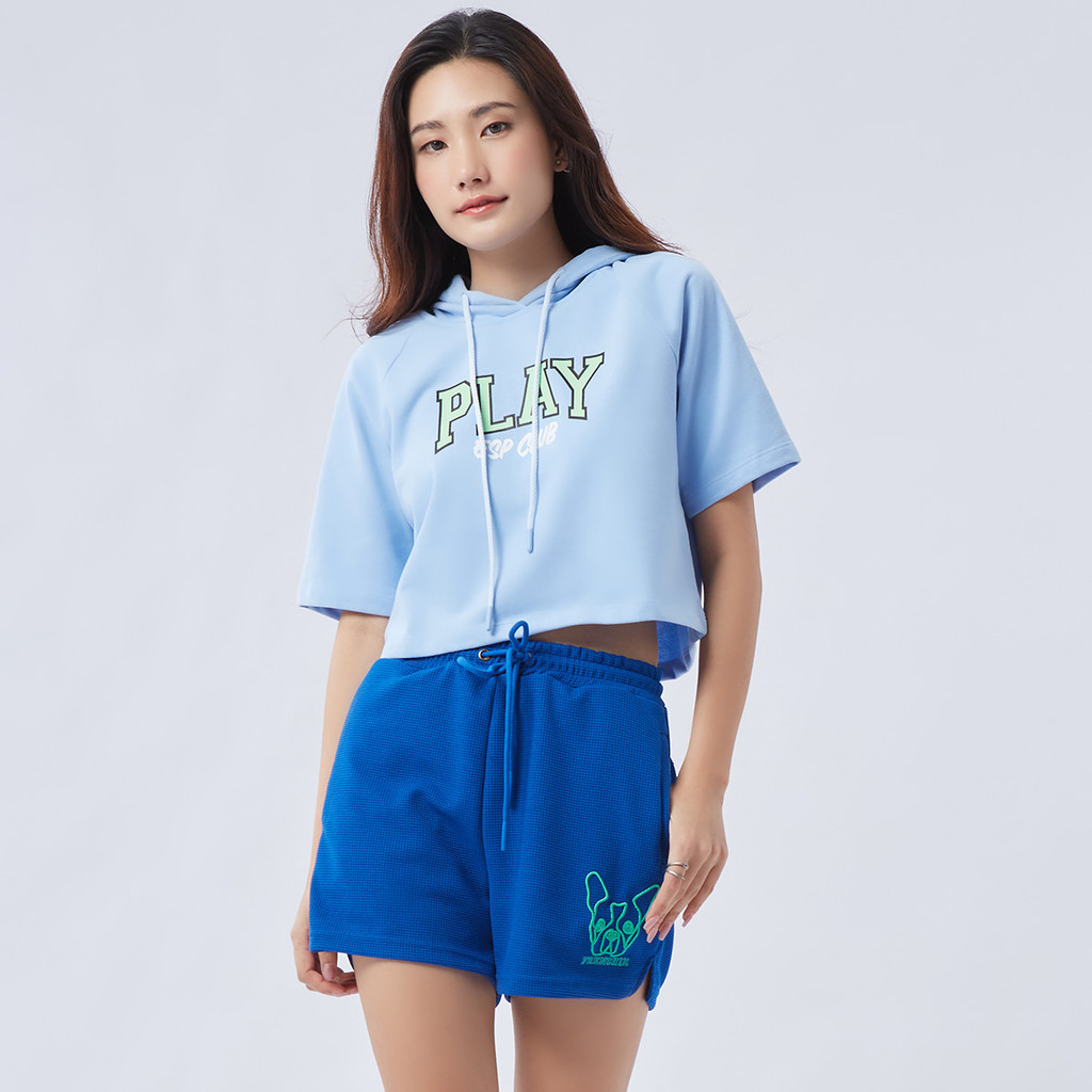 ESP เสื้อฮู้ดดี้สเวตทรงครอป ผู้หญิง สีฟ้า | Hoodie Cropped Sweatshirt | 06198