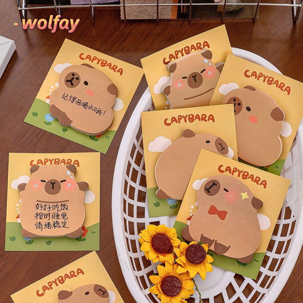 Wolfay Capybara Sticky Notes, 30 แผ่น Memo Pad, อุปกรณ์การเรียนการ์ตูนเครื่องเขียน Notepad