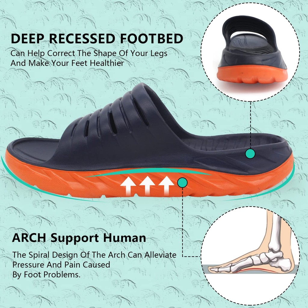 Mens Sport Recovery รองเท้าแตะสไลด์ plantar fasciitis Arch Support เบาะหนารองเท้าแตะน้ำหนักเบา Comfort orthotic เปิดนิ้วเท้า U-shaped รองเท้า