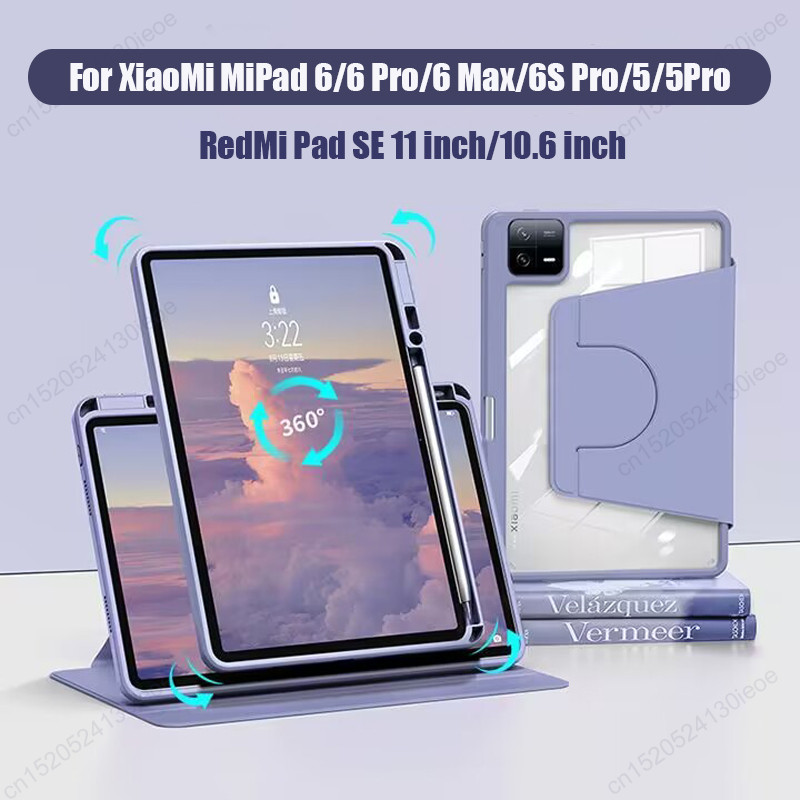 360 หมุนแท็บเล็ตสําหรับ XiaoMi Mi pad 7 6 5 Pro 11 6S Pro 12.4 สูงสุด 14 นิ้ว RedMi pad SE 11 "pad Pro 12.1 10.61 "8.7 อะคริลิค Funda กรณีปากกา