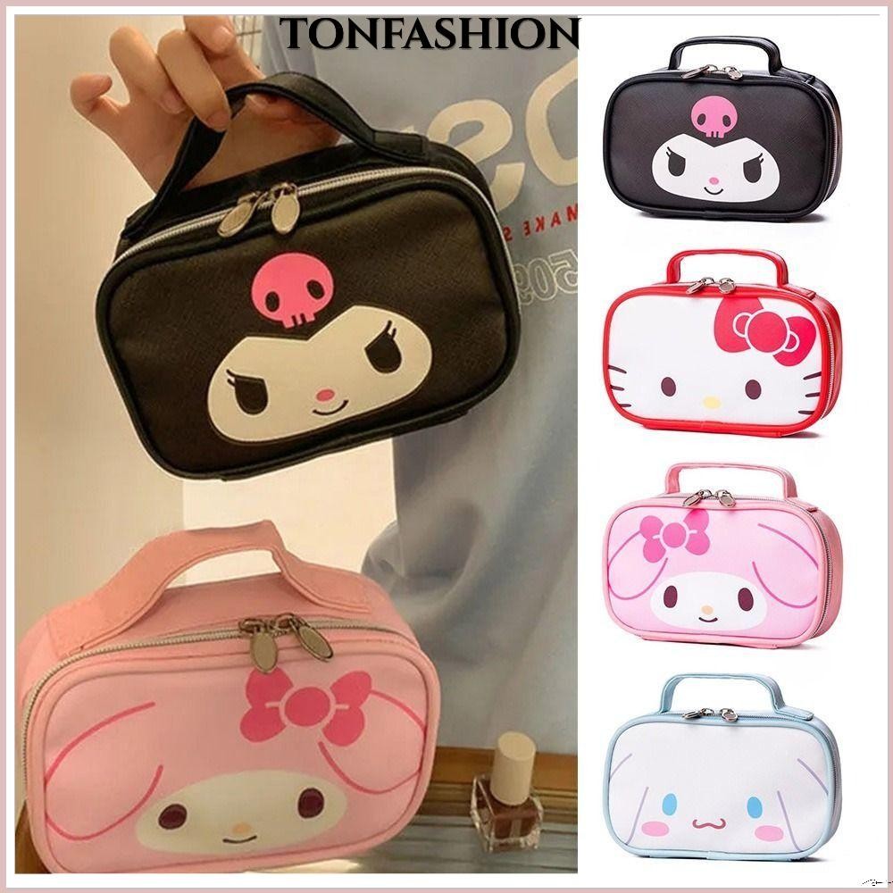 Tonfashion กระเป๋าแต่งหน้า, PU Leather Sanrio Cosmetic Bag, Travel Organizer Large Capacity Portable Toiletry Bag