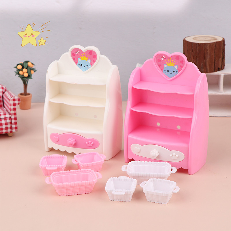 [JBTH] 1:6 Dollhouse Miniature ตู้เก็บของห้องครัว W/ตะกร้าตู้โมเดลตกแต่งบ้านของเล่นตุ๊กตาเครื่องใช้ในบ้าน [JB]