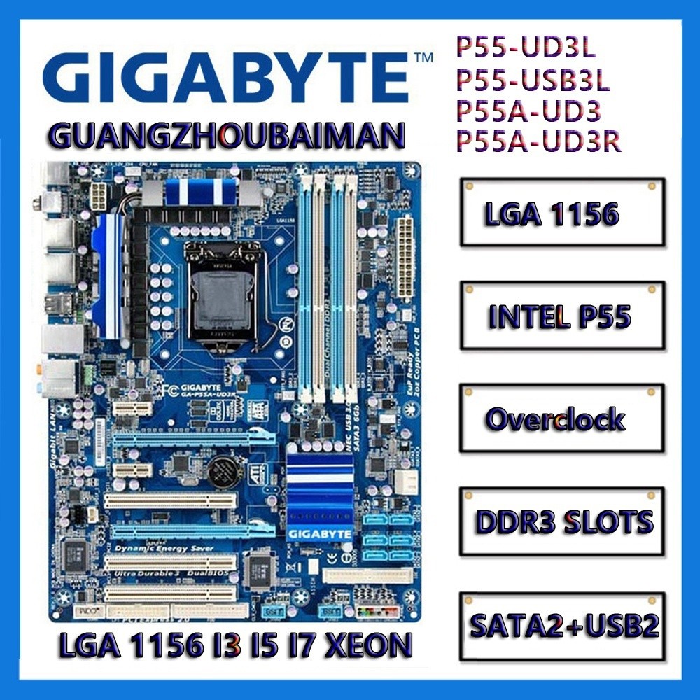 Gigabyte GA-P55A-UD3R GA-P55-UD3L USB3L P55 lga1156 เมนบอร์ด DDR3 16GB SATA2 USB3 ATX