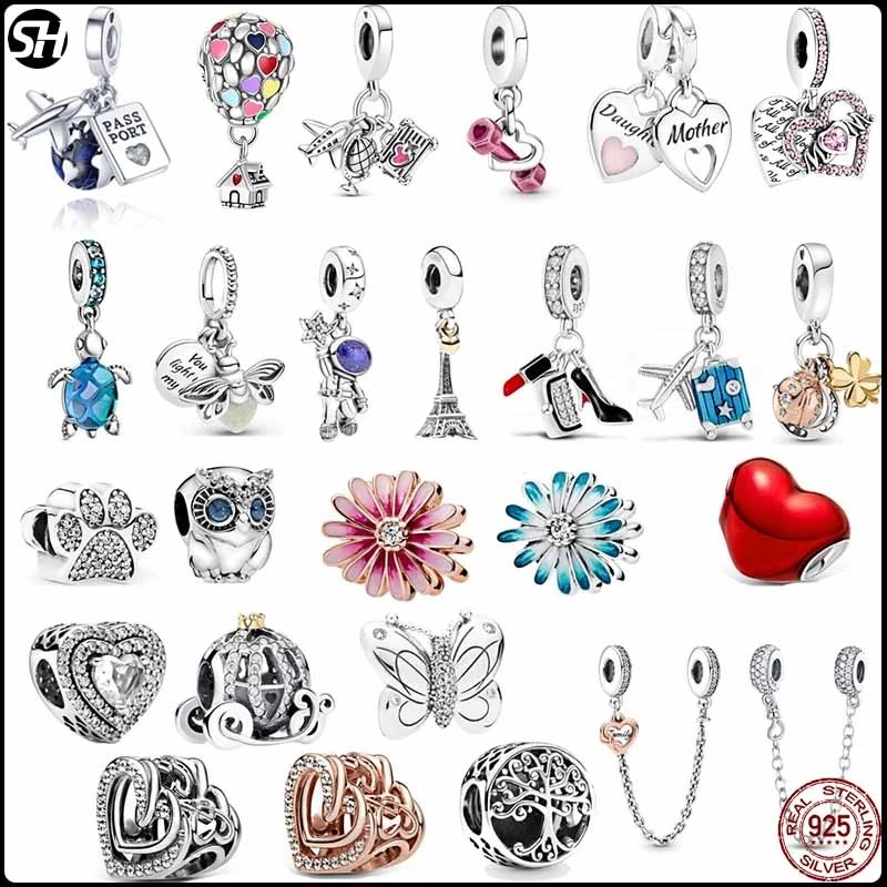 Travel S925 เงินสเตอร์ลิง Charm จี้ Fit Original charms สร้อยข้อมือลูกปัดสร้อยคอพื้นฐาน Diy เครื่องบิน Earth Trunk ลูกปัดสําหรับผู้หญิง