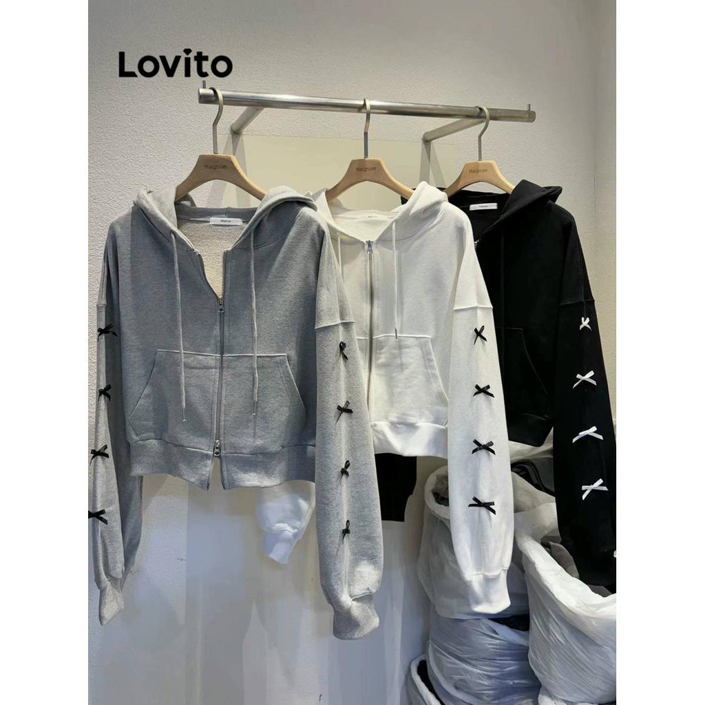 Lovito เสื้อสเวตเตอร์ลายธรรมดาลำลองสำหรับผู้หญิง LNA72936