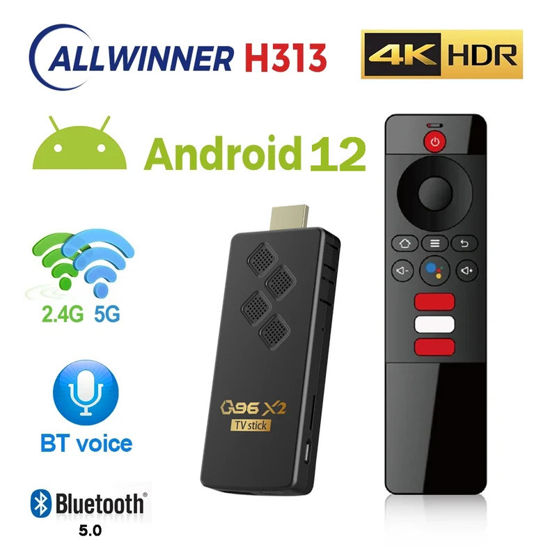 ATV Android 12 TV Stick H313 Quad Core HDMI 2.0 4K HDR WIFI 4G 5G BT 5.0 H.265 Voice REMOTE Smart TV