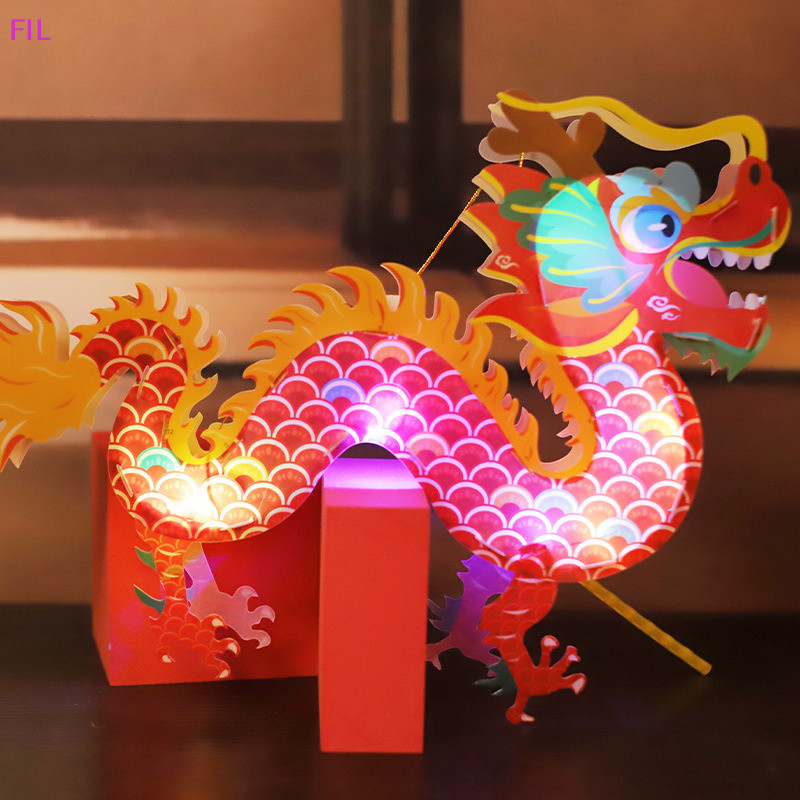 Fil 2024 เทศกาลไหว้พระจันทร์เทศกาลโคมไฟ Handmade Diy โคมไฟวัสดุกระเป๋าเด็กมือถือ Luminous Pvc มังกรโคมไฟ OP