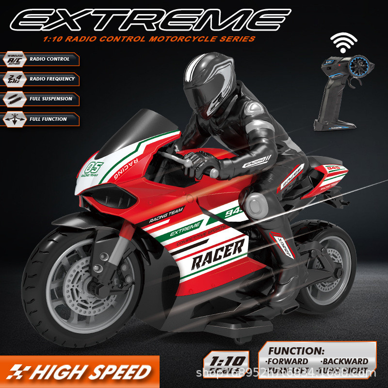 รีโมทคอนโทรลความเร็วสูง 2.4g รถจักรยานยนต์ Off-Road Stunt Drift Four-Way Remo