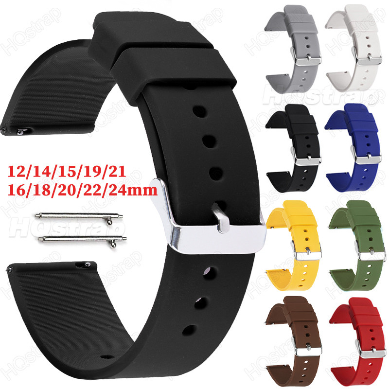 สายนาฬิกาซิลิโคนอ่อน 18 มม.20 มม.22 มม.24 มม.16 มม.12 มม.14 มม.15 มม.19 มม.21 มม.นาฬิกาสําหรับผู้ชายผู้หญิงสายรัดข้อมือกั