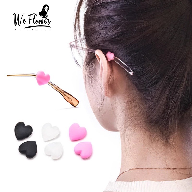 We ดอกไม้ซิลิโคนที่มีสีสันหัวใจ Anti Slip Ear Grip ผู้ถือแว่นตาวัดแขน Retainer Stopper แว่นตาหู Hook