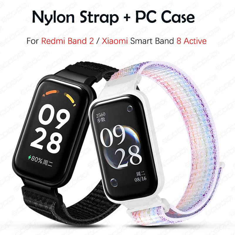 ไนลอนสายรัด PC Case For Xiaomi Smart Band 9 Active / 8 Active สร้อยข้อมือสําหรับ Redmi Band 3 2 สายรัดข้อมือแบบสปอร์ต
