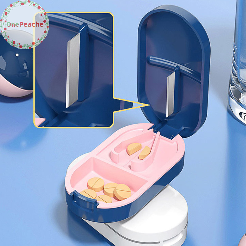 Onepeache 1 ชิ้นกล่องตัดยาแบบพกพากล่องยาแท็บเล็ต Splitter ยาผู้ถือยากล่องตัด Mini Multi-Functional Contrast สี TH