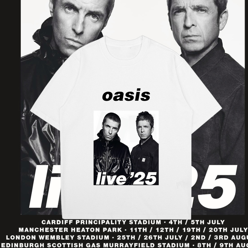 🔥hot🔥 เสื้อยืด Oasis reunion tour เสื้อยืด วง Oasis วง Vintage ผ้าฝ้ายแท้ T-shirt ผ้าฝ้ายนุ่มสบาย