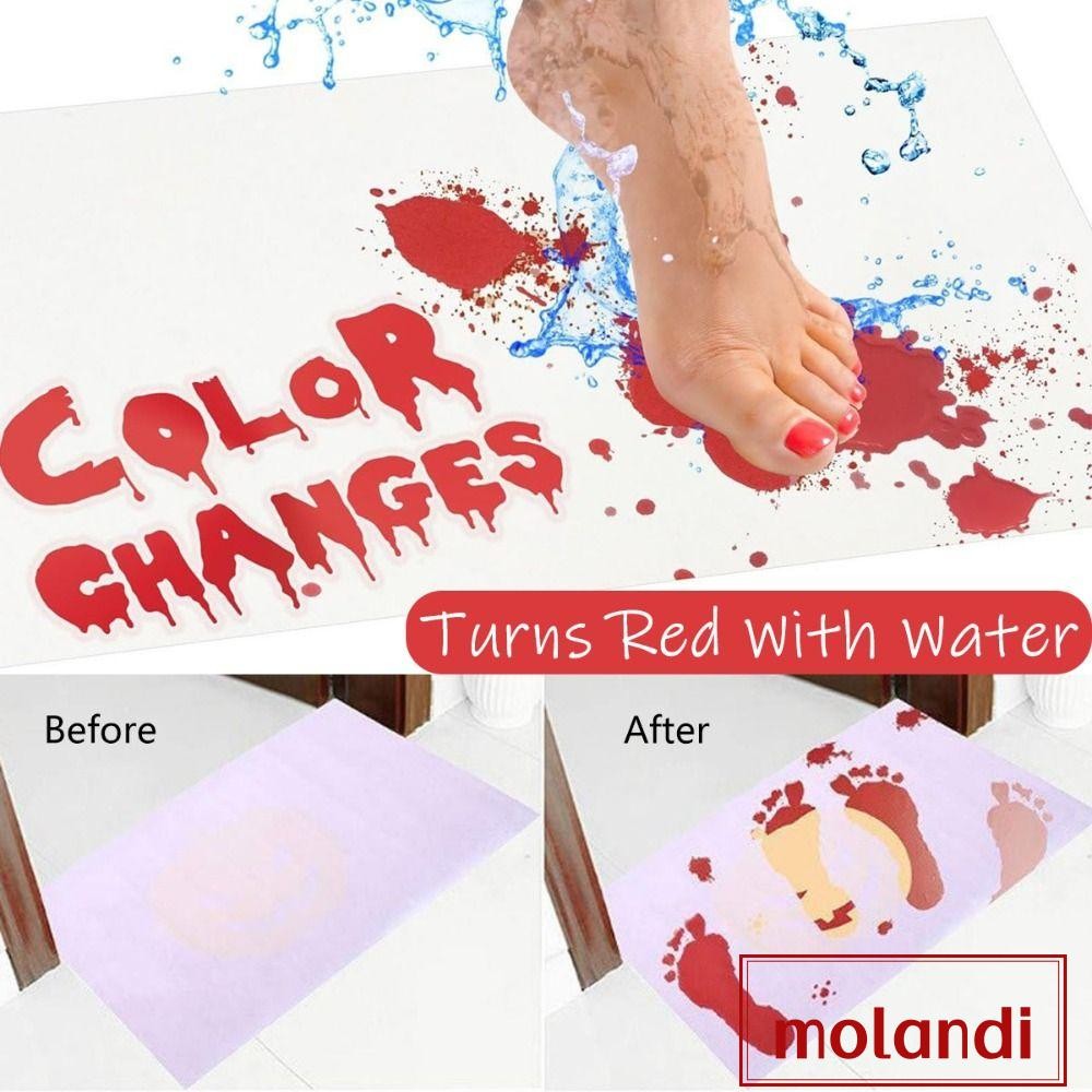 Molandi เสื่ออาบน้ําเปลี่ยนสีได้, เล่นตลกฮาโลวีนพรมเช็ดเท้า, พรมเปลี่ยนสีแดงพร้อมฝักบัวน้ําไม่ลื่นเลือดพรมครัว