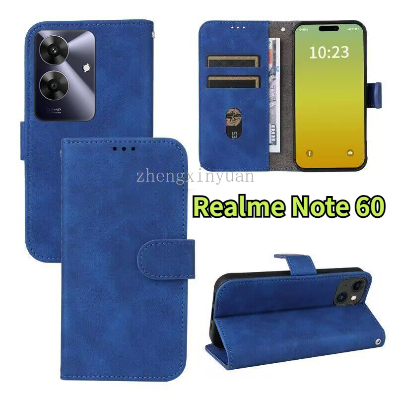 ปลอกสําหรับrealmeหมายเหตุ60 2024 5G 4Gเคสโทรศัพท์ผิวรู้สึกพลิกปกหนังยึดสําหรับNote60 RealmeNote60กันกระแทกกลับกรณี