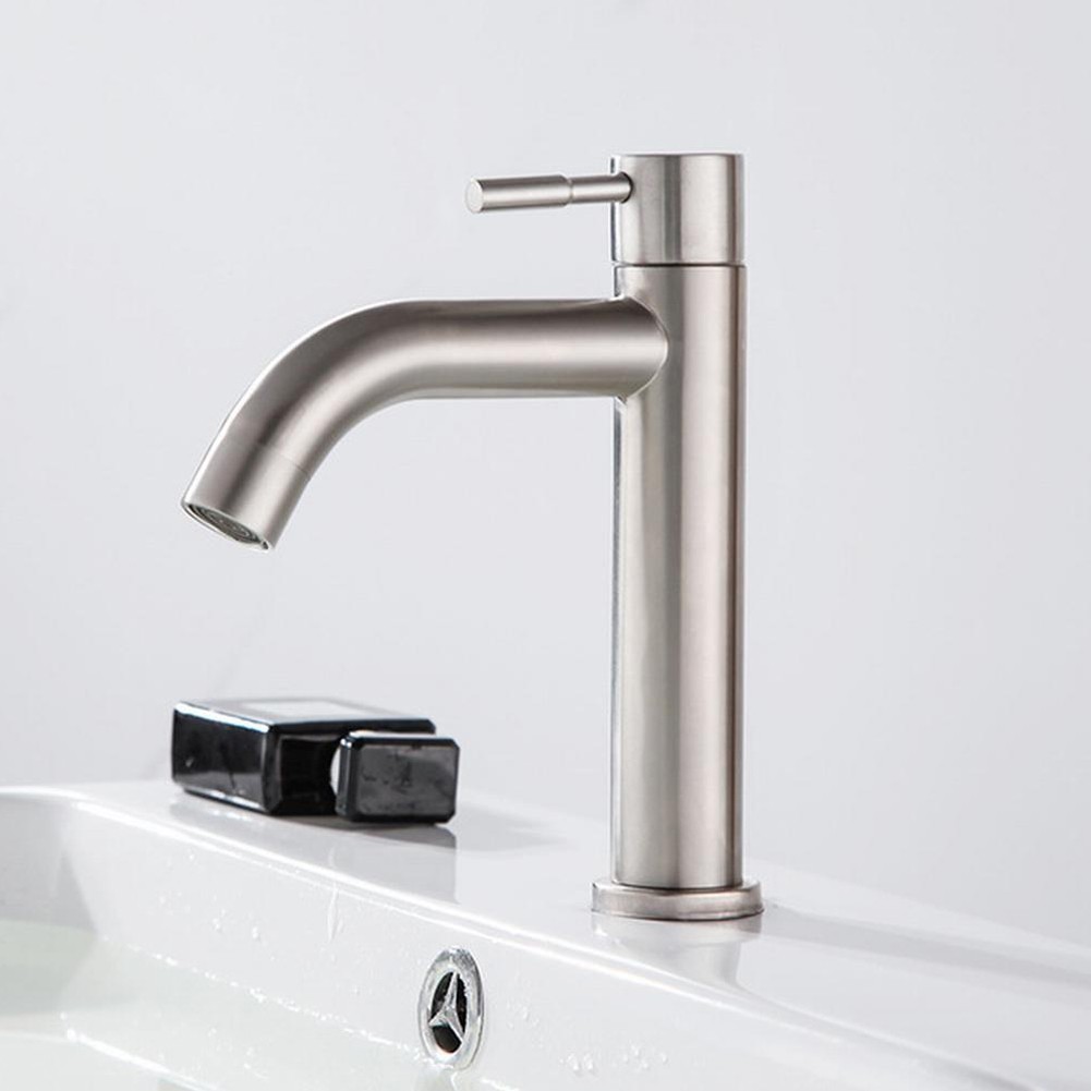 EAGLE-THStainless Steel Silver Single Cold Sink Faucet Bathroom Counter Basin Faucet