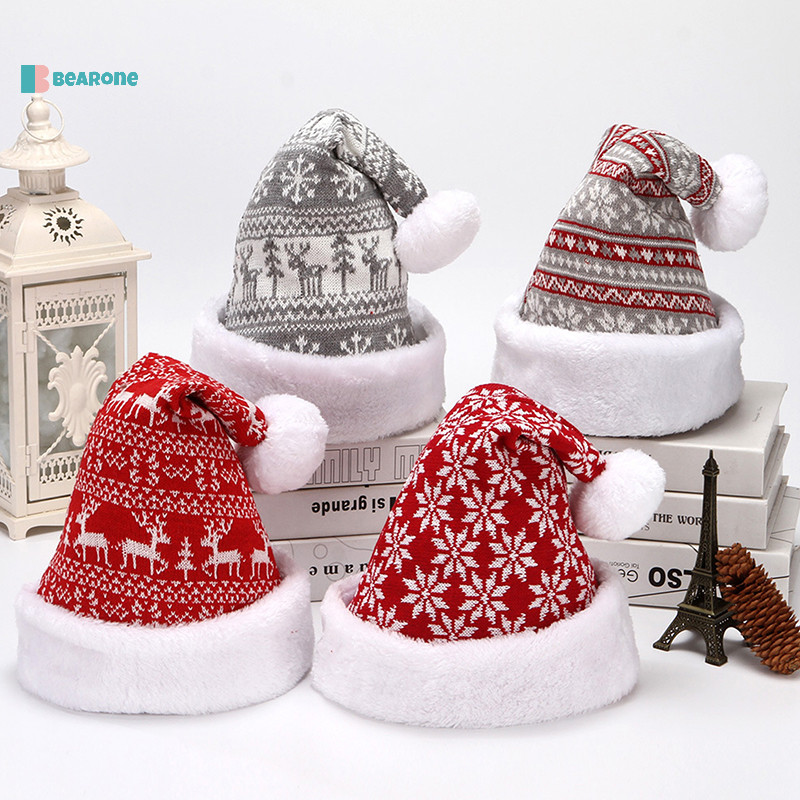 <bearone> Snowflake Elk หมวกฤดูหนาว Thicken ถักผ้ากํามะหยี่ผู้ใหญ่หมวกคริสต์มาส Merry Christmas Decor ของขวัญสวัสดีปีใหม่หมวก Nice