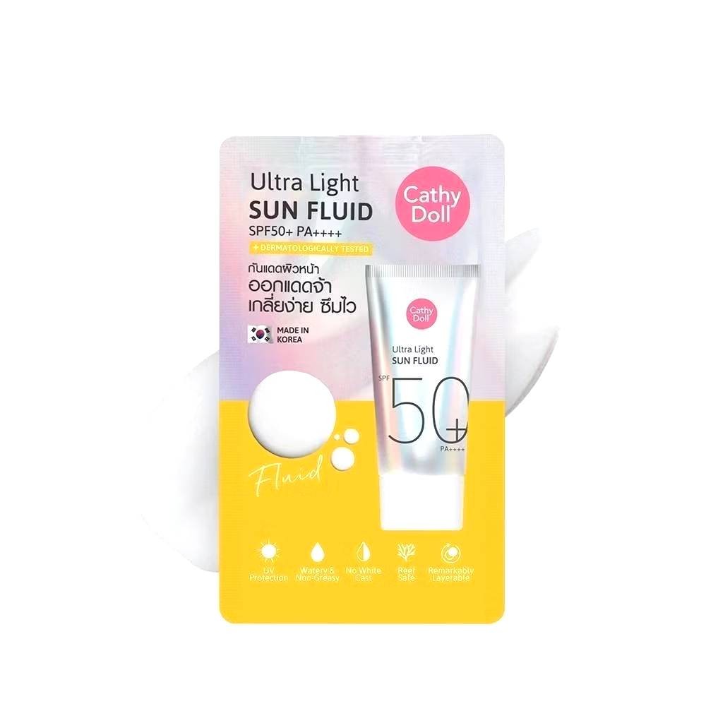 (1ซอง) Cathy Doll Ultra Light Sun Fluid SPF 50 PA++++ 7ml กันแดด ฟลูอิด สูตรสำหรับผิวที่ต้องออกแดดแรง