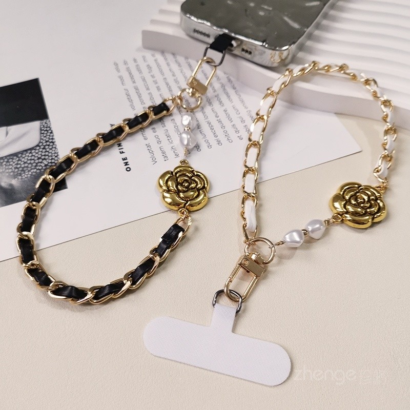 [พีดีเอ็ม] ผู้หญิง ดอกเคมีเลีย หนังโลหะโซ่โทรศัพท์มือถือ อิน เครื่องประดับข้อมือแฟชั่นเชือกเส้นเล็กโทรศัพท์มือถือคลิปบนแบบพกพาสไ