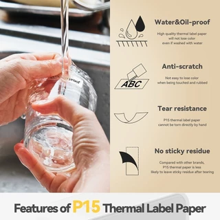 P15 สติกเกอร์ฉลากความร้อนม้วนกระดาษหลายสีสําหรับ P15 P12 P11 Phomemo D30 Q30S เครื่องพิมพ์ความร้อนเทปฉลากความร้อนสติกเกอร์กระดาษกันน้ํา