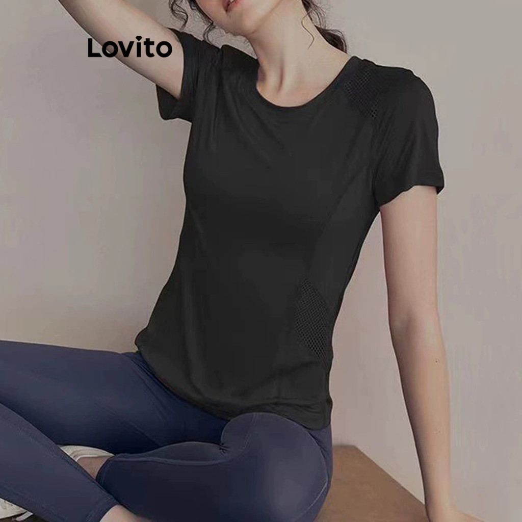 Lovito เสื้อยืดกีฬาพื้นฐานสปอร์ตธรรมดาสำหรับผู้หญิง LNL73454